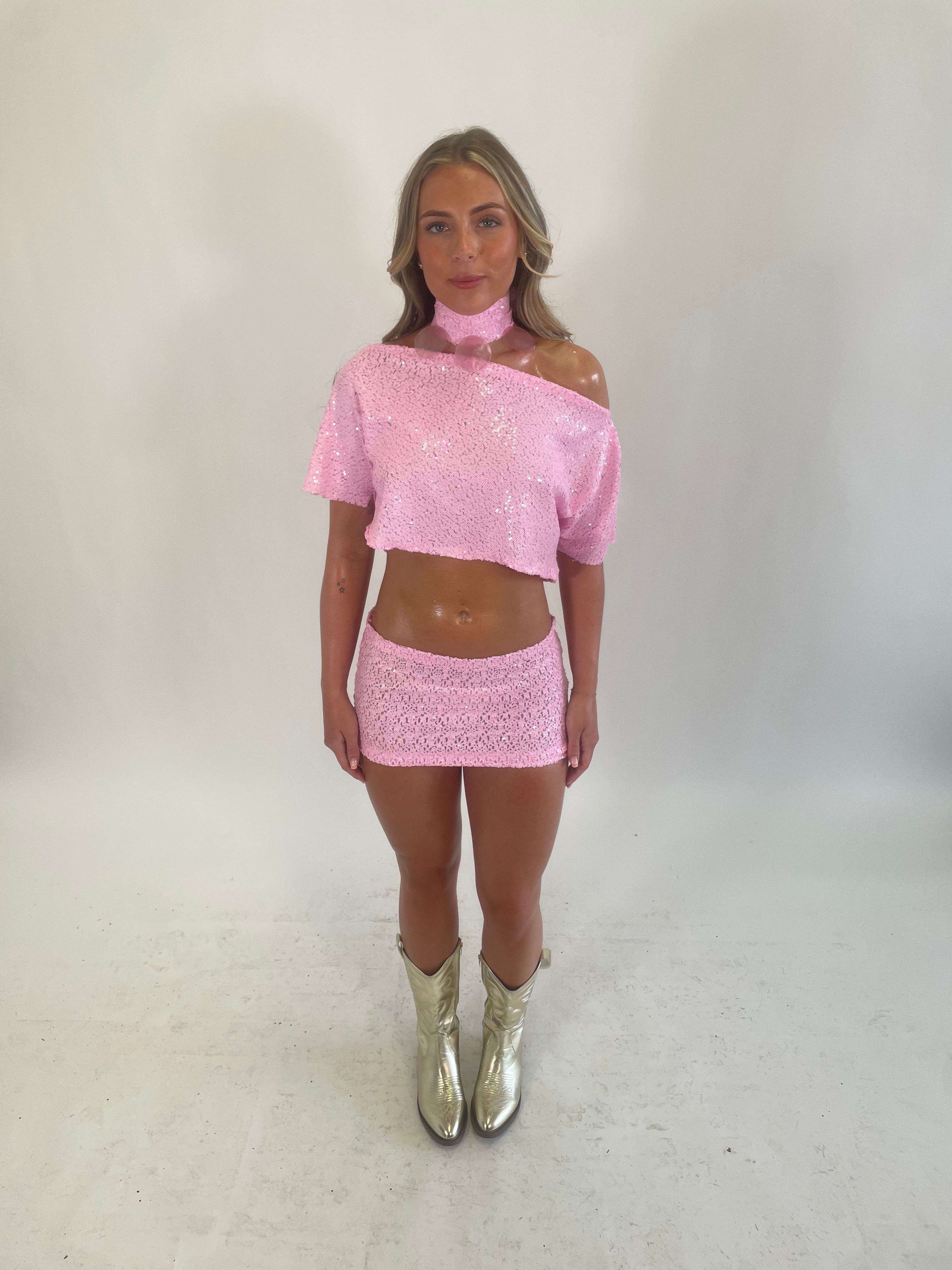 Pink Cara-Cord sequin top