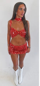 Red sequin bow co-ord
