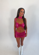 Pink sequin bow co-ord